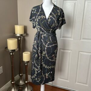 LOFT FLORAL WRAP MIDI DRESS